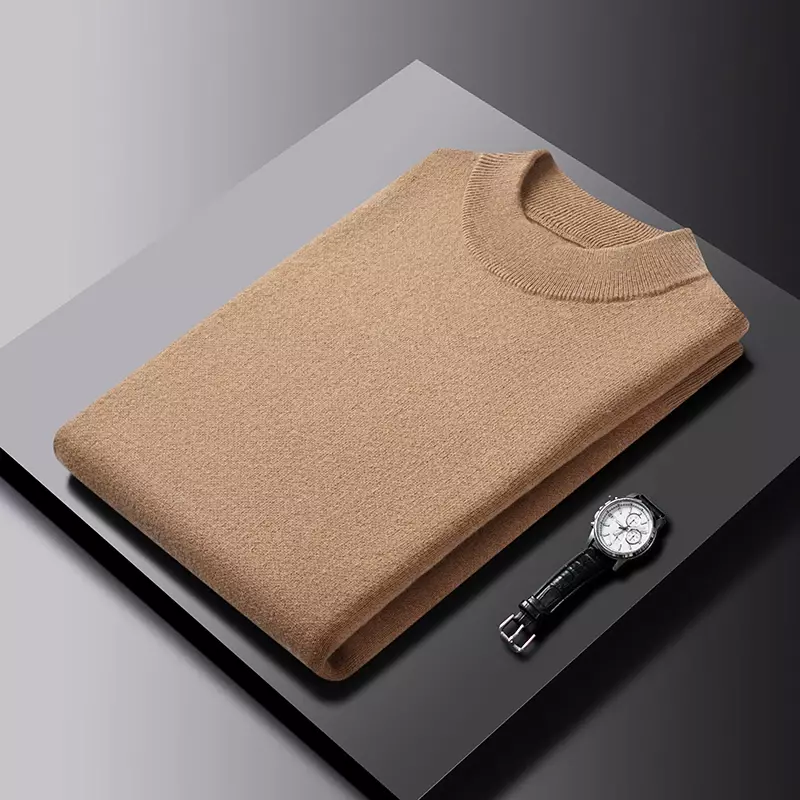 Men's Cashmere Sweater Winter New 100% Pure Wool Bottoming Shirt Casual Half High Collar Solid Color Sweater