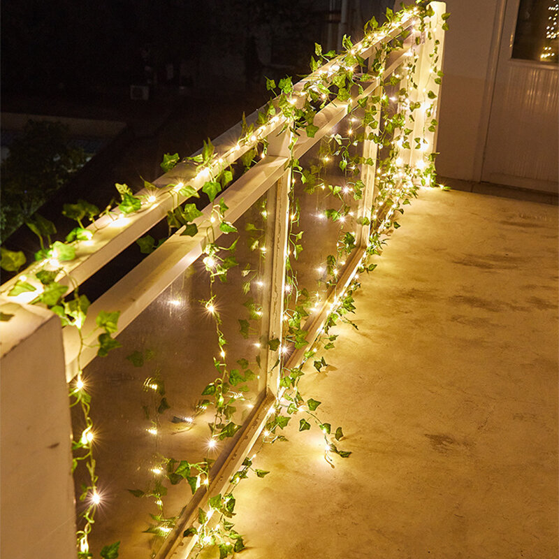 2-10m Solar Ivy Green Leaf Light Outdoor Waterproof Solar Power Fairy Garland String Lights for Yard Garden Party Wedding decor