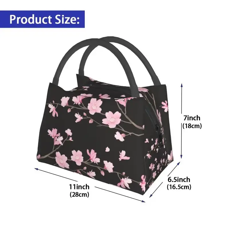 Cherry Blossom Insulated Lunch Tote Bag for Women Sakura Cherry Blossom Cherry Portable Thermal Cooler Food Lunch Box Travel