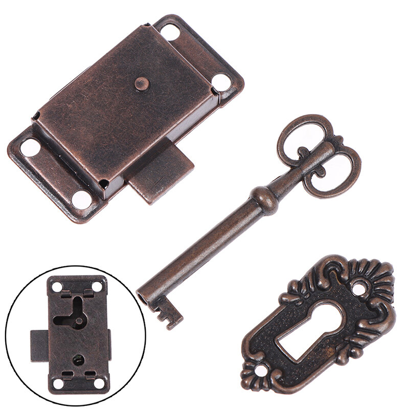 Besi Antik Kunci Pintu Laci Perhiasan Kotak Kayu Kabinet Lemari Lemari Kunci Pintu + Kunci Furnitur Perangkat Keras