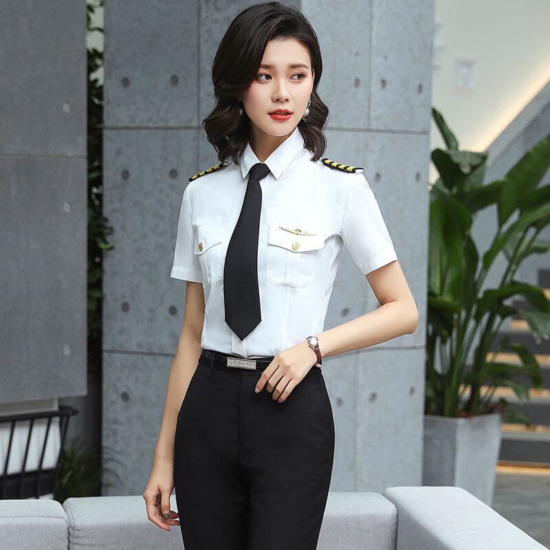 Air Force Clothing White Shirt Men's Nightclub Airline Pilot Uniform Flight Attendant Officer Uniform Captain Shirt Custom