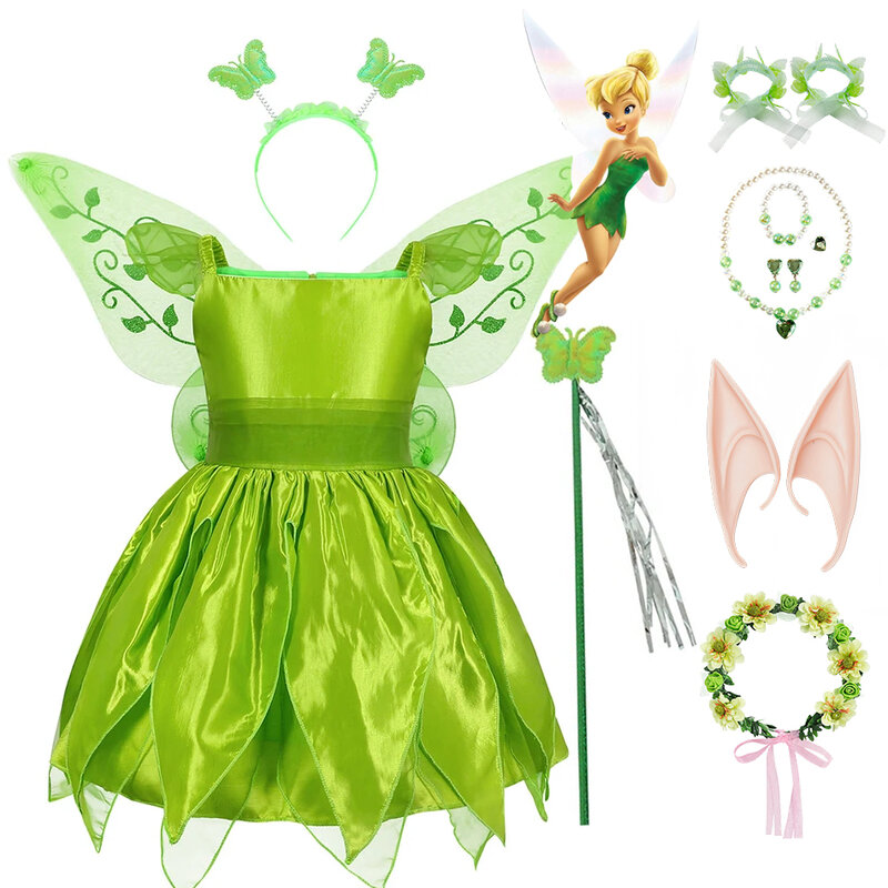 Girls Flower Fairy Dress Up Kids Princess Dress with Wings Halloween Princess Costume Elves Party Tinkerbell Tinker Bell Dress