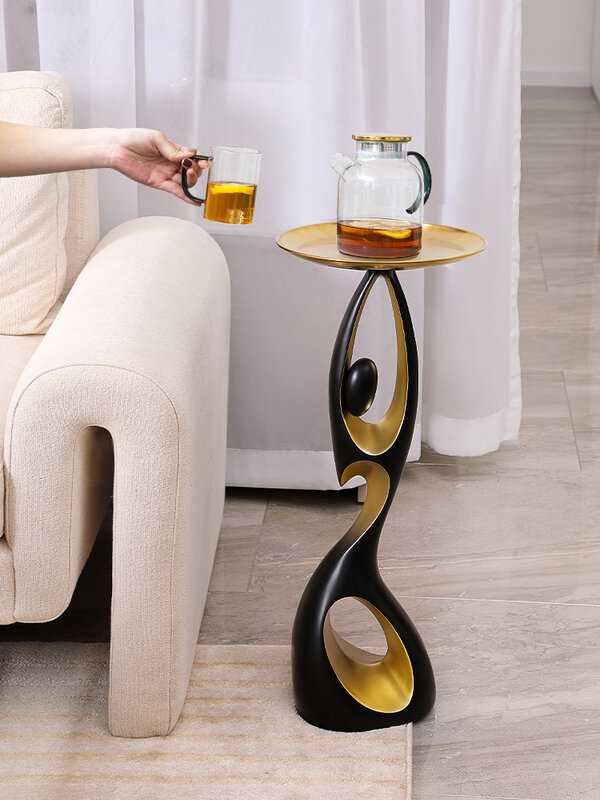 Mesa de té pequeña nórdica creativa, mueble auxiliar para sofá, mesa de centro de diseño redondo dorado para sala de estar, decoración del suelo