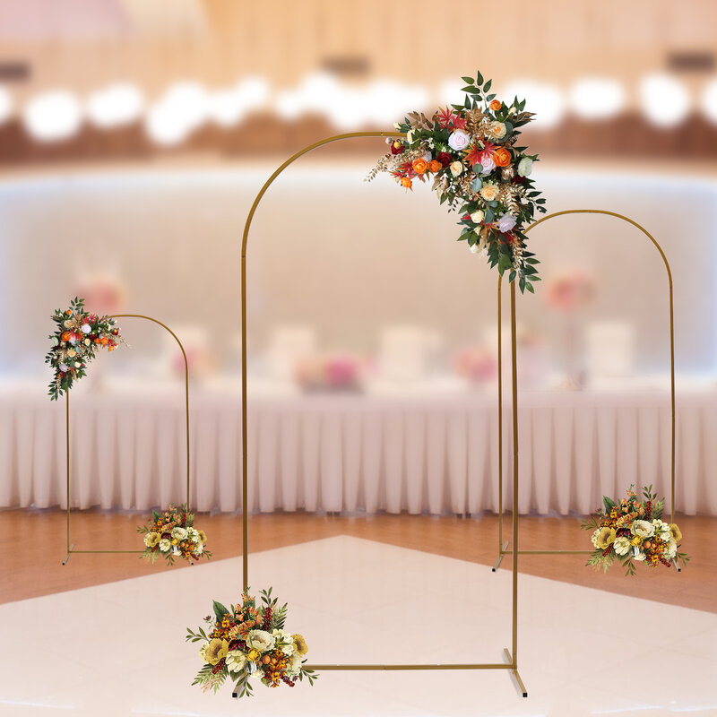 Rak bunga dekorasi pesta, 3 buah 180/200/220cm tinggi lengkungan pernikahan tampilan bunga emas rak latar belakang untuk upacara pernikahan dekorasi pesta