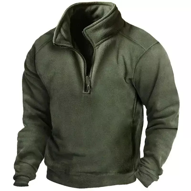 2024 męska na wpół bluzy sportowe z suwakiem jesienna męska stójka luźna solidna kolorowy pulower nowy męski Trend przypadkowy wojskowy zielone bluzy z kapturem