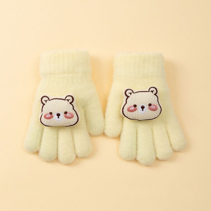 Niedźwiedź dziecko puszyste rękawiczki słodkie jednolity kolor koreański wzór Cartoon rękawiczki na pełny palec pluszowa lalka dzianinowe rękawiczki dziewczynek