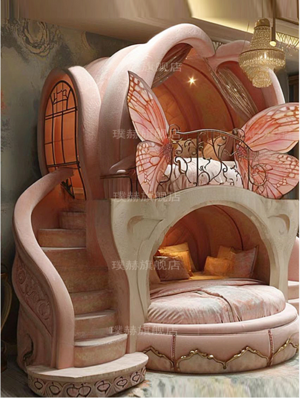 Pink dream butterfly model children's bed soft bag Princess bed Creative design girl bed custom child bed