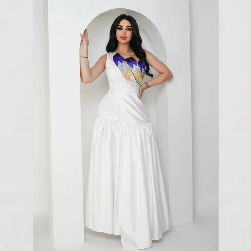 Jersey Sequined Beading Ruched Cocktail Party A-line One-shoulder Bespoke Occasion Gown Midi Dresses