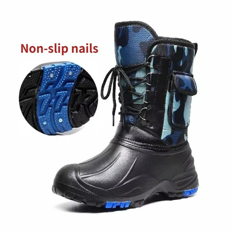Botas de lluvia con clavos antideslizantes para hombre, botas de montañismo, zapatos de lluvia de algodón, zapatos de pesca impermeables, botas de trabajo de granja de primavera