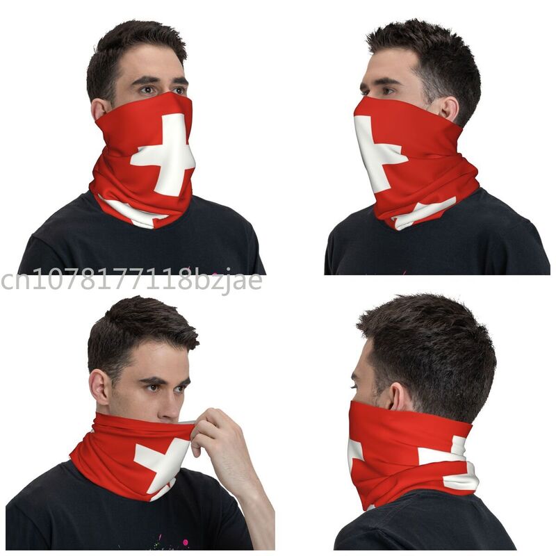 Swiss Switzerland Flag Bandana Neck Gaiter UV Protection Face Scarf Cover Men Women Headband Tube Balaclava