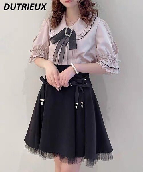 Falda de Rojita japonesa, dobladillo colgante en forma de corazón atado, tela fina, línea A, primavera y verano, 2024