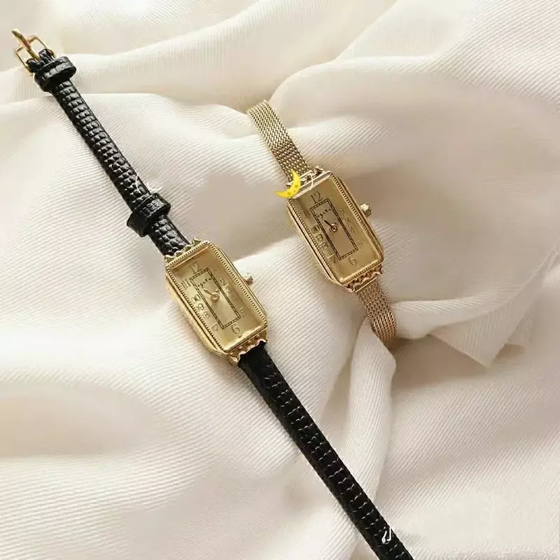 2024 New Women's Quartz Watch Gold Case Luxury Temperament Vintage Elegant Bracelet Real Belt Japanese Movement Gift for Lovers