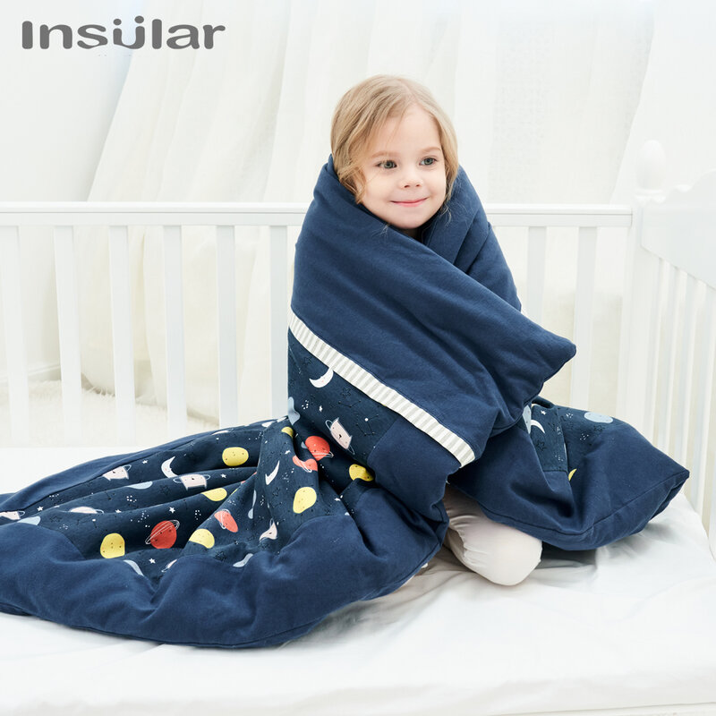 Insular-만화 어린이 이불, 유아 사계절용 이불, 아기 코튼 담요, 어린이 분리형 이불, 유모차 수면 커버, 110x130cm