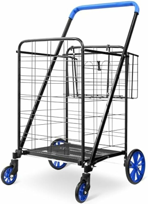 SereneLife-Chariot utilitaire pliable, chariot de shopping et de blanchisserie portable et pliable avec poignées, panier amovible, facile à utiliser