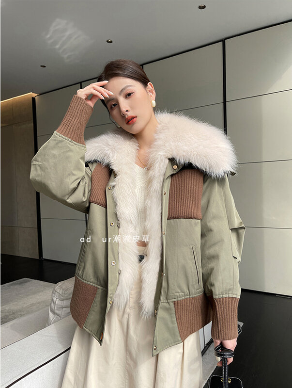 2022New Fur Jacket Women Big Fox Fur Collar With Removable Rex Rabbit Fur Liner Parka Warm Women's High Grade 100% Fox Fur Coat