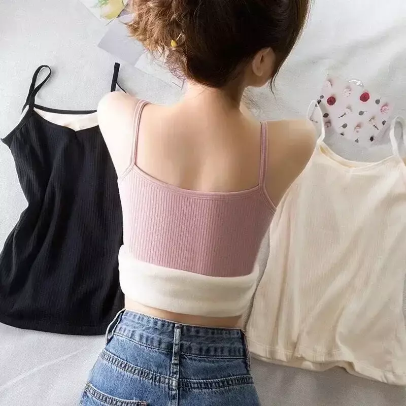 Thickened Tops Slim Warm Bottoming Cozy Women Camisole Underwear Velvet Thermal Clothing Winter Sling Undershirt Vest Top Solid