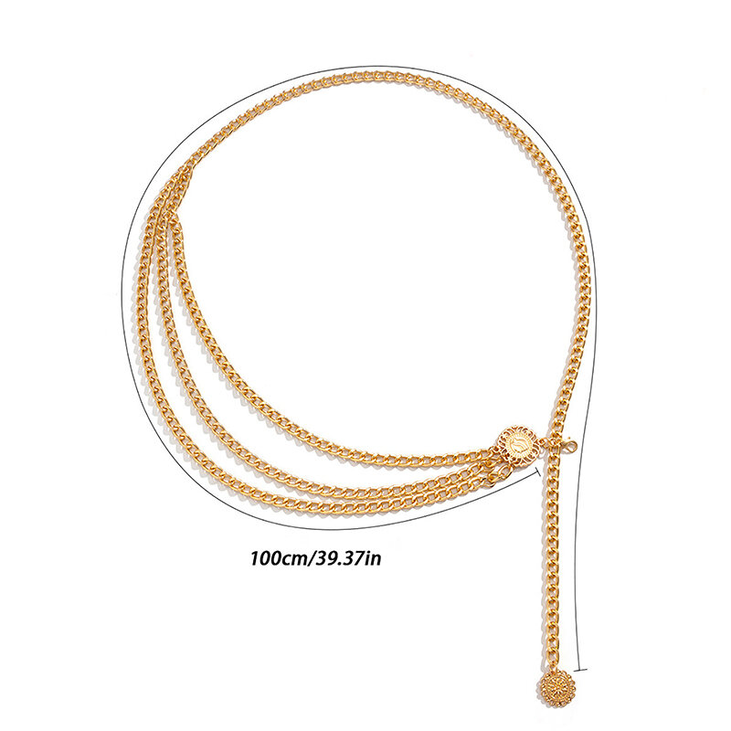 Cinturón de cadena multicapa para mujer, cinturón de Metal de cintura alta, Color dorado y plateado, a la moda, novedad de 2023