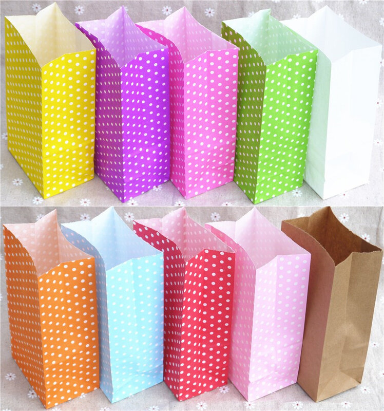 Mehrfarbige neue Papiertüte Mini Stand Up bunte Tupfen Taschen 18x9x6cm bevorzugen offene Geschenk verpackung behandeln Geschenkt üte Großhandel