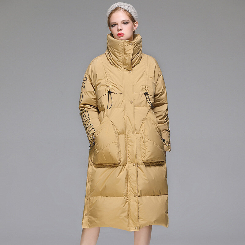Женская теплая куртка на утином пуху, зимняя длинная ветрозащитная куртка-пуховик, повседневные теплые лыжные толстовки, пальто, 2022