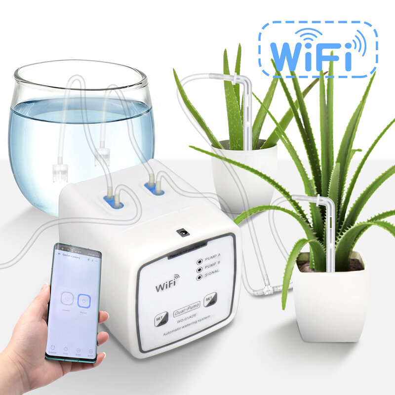 Smart Automatische Sproeisysteem Apparaat Wifi Controle Intelligente Druppelen Bloemen Eu Plug Dubbele Pomp Tuin Self-Watering Kit Tuingereedschap