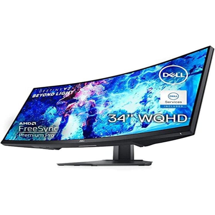 Dell Gaming melengkung, Monitor melengkung 34 inci dengan kecepatan penyegaran 144Hz, layar WQHD (3440x1440), hitam-s3422dwg
