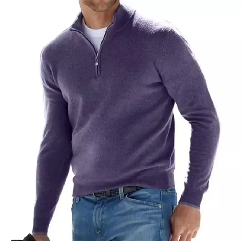Nuovo autunno a maniche lunghe con scollo a v in pile con cerniera maglione Casual da uomo Top Polo tinta unita elastico sottile maglione caldo