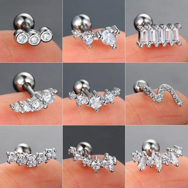 Piercing Daith orecchini a striscia lunga per le donne Rook zircone geometrico colore argento accessori per l'orecchio vite Stud Helix gioielli regali
