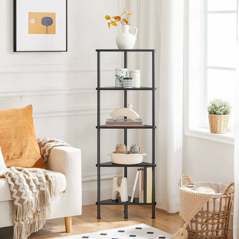 HOOBRO Corner Shelf Industrial 5-Tier Wall Corner Bookshelf with Metal Frame Corner Shelf Stand Display Plant Flower