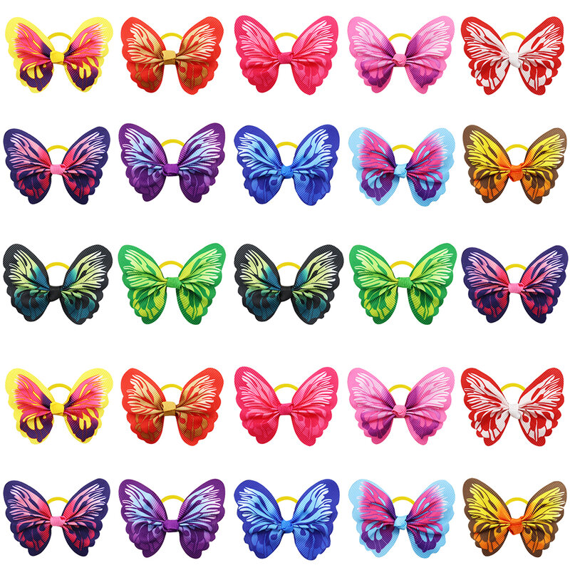 50/100/200Pcs Dog Hair Accessories Cute Butterfly Cat Dog Hair Bows With Rubber Bands Dog Grooming Topknot Bows For Small Pets