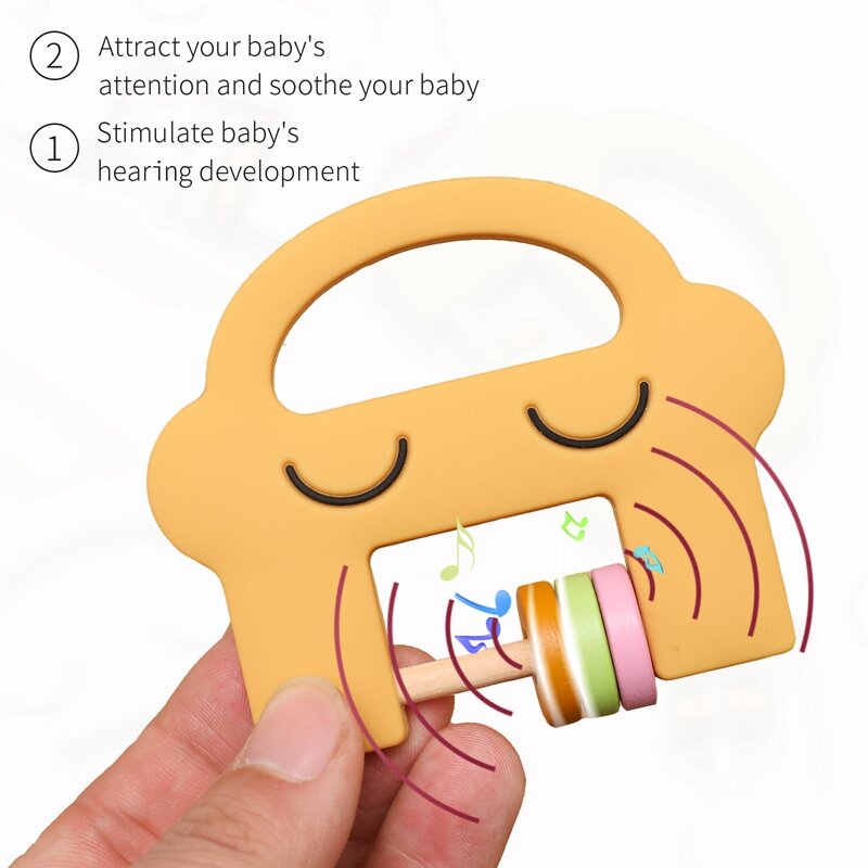 Silikonowe grzechotki dla dziecka Smiley Shape Handbells dla 0-12 miesięcy nowonarodzone zabawki edukacyjne zdrowie silikonowe gryzaki akcesoria dla dzieci