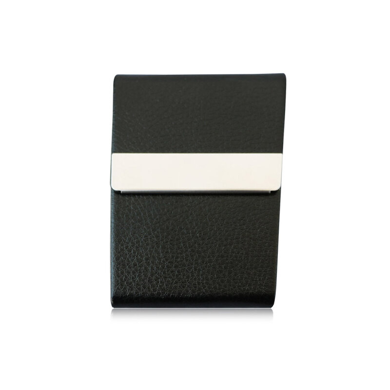 High Quality PU Leather Business Card Book Stainless Steel Name Card Holder Vertical Business Card Case Box