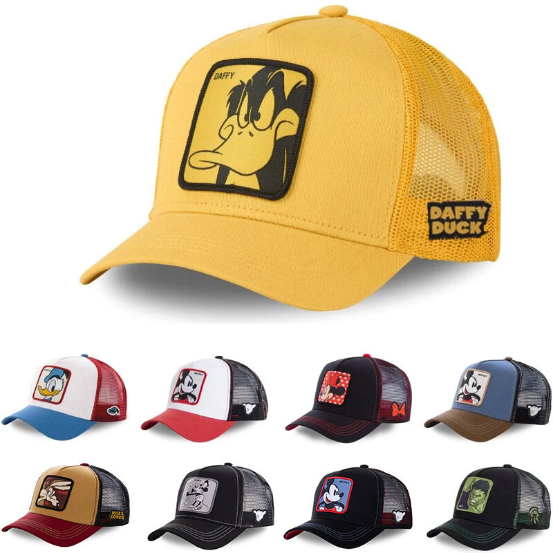 Nowy Disney Cartoon Anime Mickey Mouse kaczor Donald czapka z daszkiem kapelusz ze szpicem Mesh Mickey Hat czapka typu Trucker