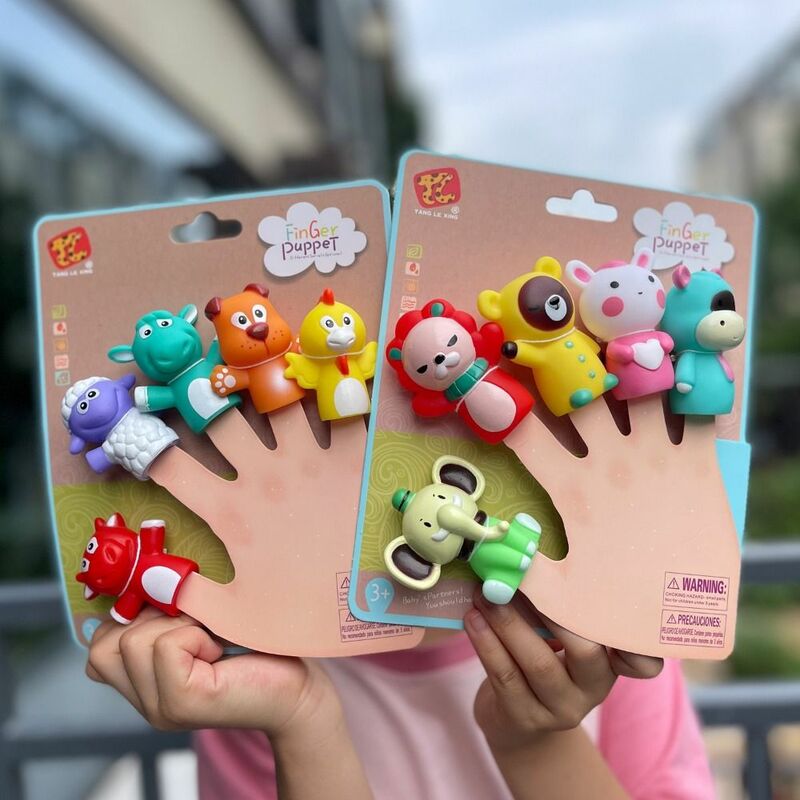 Mini marionetas de mano de animales coloridos para niños, 5 piezas, muñeca Montessori de seguridad educativa temprana, juego de marionetas de dedo, conejo de grabación