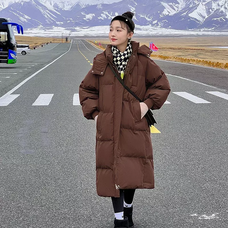 여성용 롱 스트레이트 다운 코튼 코트, 후드, 한국 루즈 퍼퍼 재킷, 따뜻한 파카 아우터, 패션, 겨울, 2023, 신상