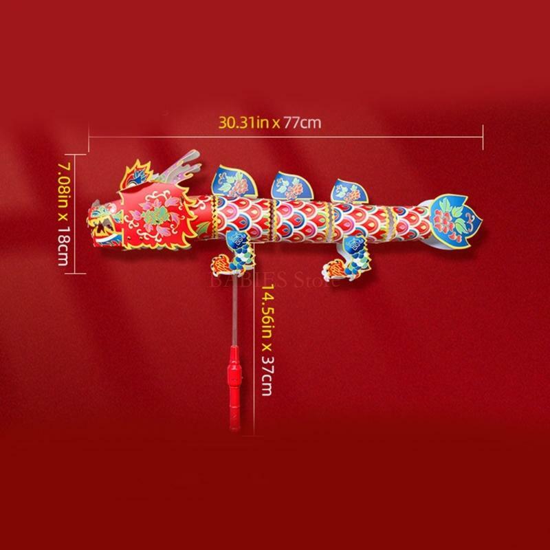C9GB Papier Ambachtelijke Draak Licht Speelgoed DIY Materiaal Tas voor Chinees Nieuwjaar Feestelijke Papier Ambachtelijke Draak