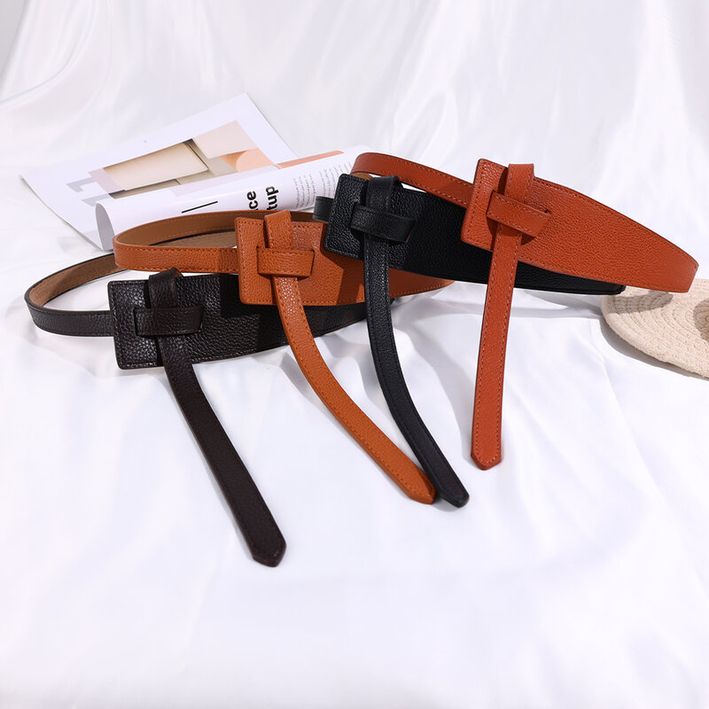 Cinturones de diseñador de alta calidad para mujer, faja larga de cuero PU con nudo, abrigo Ceinture, cinturón para vestido de mujer, decoración de ropa