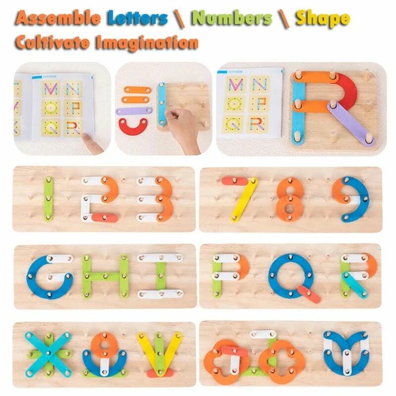 Color Geoboard Wooden Puzzles Toys Cute Number Cognition Construction Puzzle Pegboard Letter Montessori Sensory Toys Gift