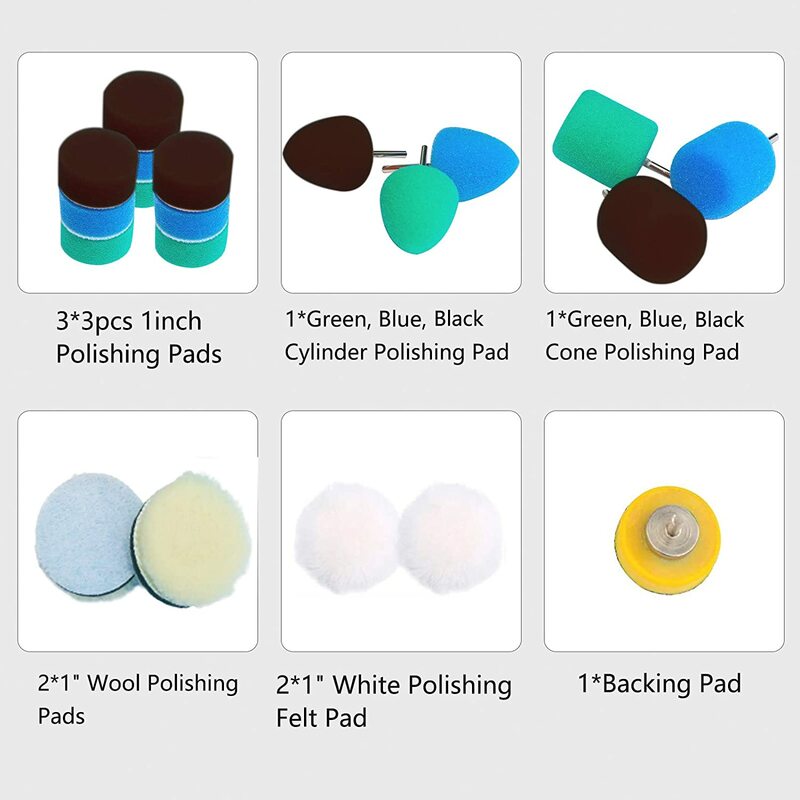 Mini Polidor Buffing Pad Kit Ferramenta rotativa de broca elétrica Almofada de polimento para pequenas áreas de polimento