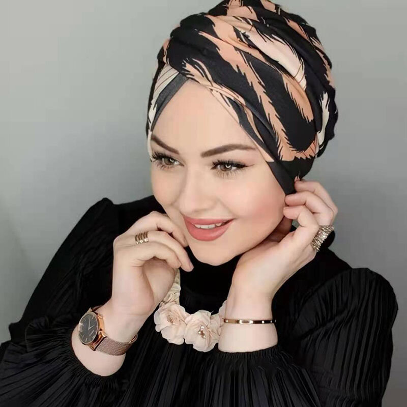 Abaya de moda musulmana para mujer, Modal Hijab negro con perlas, bufanda para la cabeza, vestido, turbante, gorro
