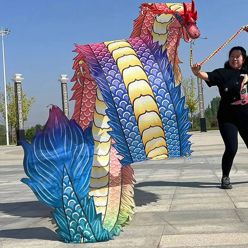 Fita da dança do dragão para o adulto, 3D que conduz, quadrado, aptidão, adereços do desempenho do estágio, ano novo chinês, vermelho, 8 m, 10 m, 12m