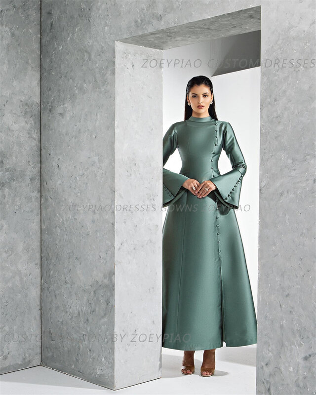 Elegantly Green Satin Floor Length فساتين سهره فاخره2024 Nobility A-line Prom Dresses Tube Top O Neck Vestidos De Noche