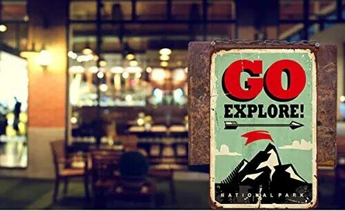 Vintage Metal Tin Sign para Cafés Bares Pubs e Pubs, Decoração de Parede, Camping Explore Adventure Life, Go Explore