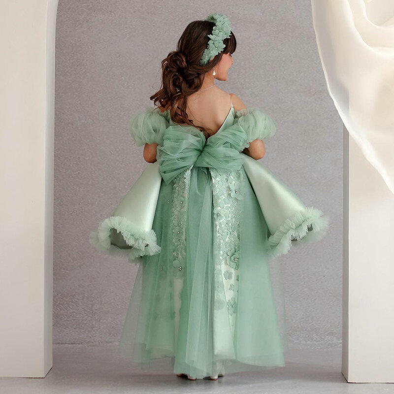 Jill Wish gaun Princess anak perempuan Dubai warna hijau Sage pakaian putri anak-anak bunga untuk pesta ulang tahun pernikahan 2024 J218