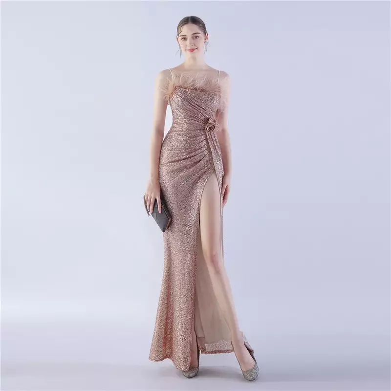Женское блестящее облегающее платье Sladuo с блестками, Соблазнительные вечерние платья-русалки на бретелях-спагетти с разрезом