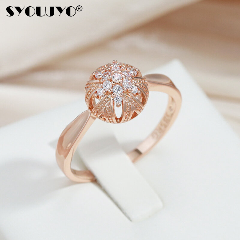 SYOUJYO-anéis vintage de cor dourada para mulheres, jóias com design simples, zircão natural, fácil harmonização, 585