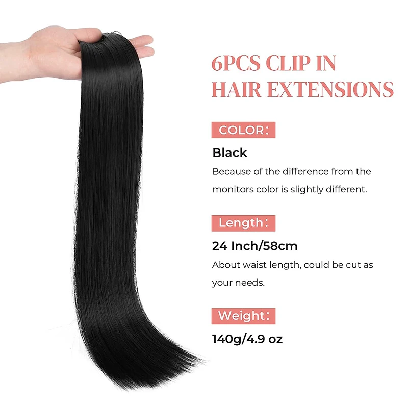 Aziatische Hair Extensions 24 "/60Cm 140G 6 Stks/set Vrouwen Lange Rechte Synthetische Full Head Clip 16 Clips Ombre Hittebestendige Vezel