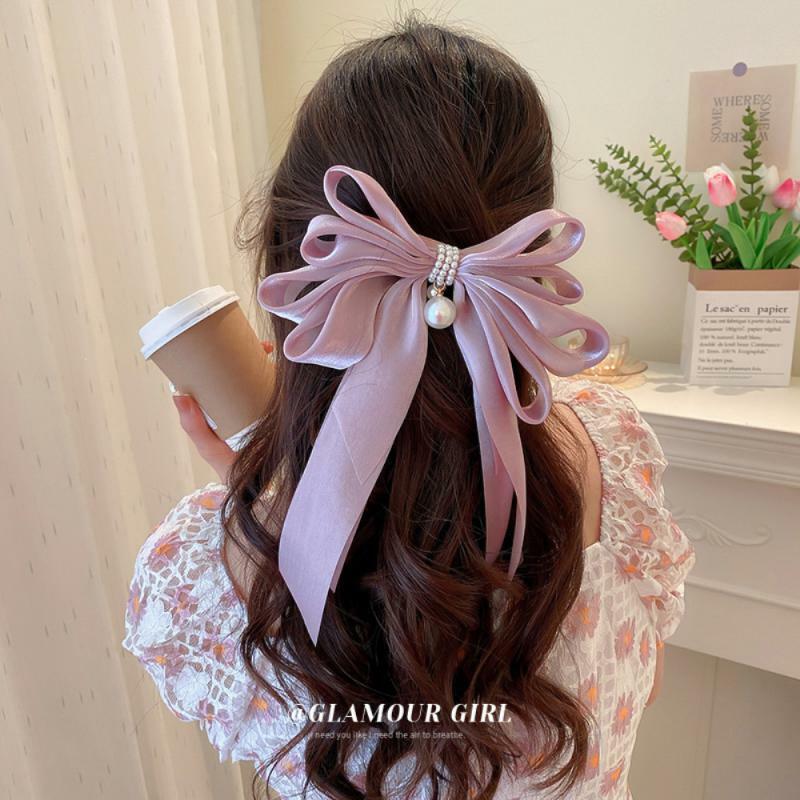 Bow Ribbon Hair Clip Fashion Elegant Simple Solid Satin Spring Clip Hairpin Headwear Retro Hairgrips Girl Hair Accessories