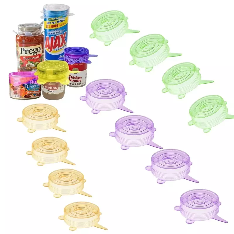 Tapas de silicona pequeñas sin BPA, tapas de sellado flexibles para yogur, frascos de masón de boca Regular, latas de comida para mascotas, cerveza de Soda, paquete de 12