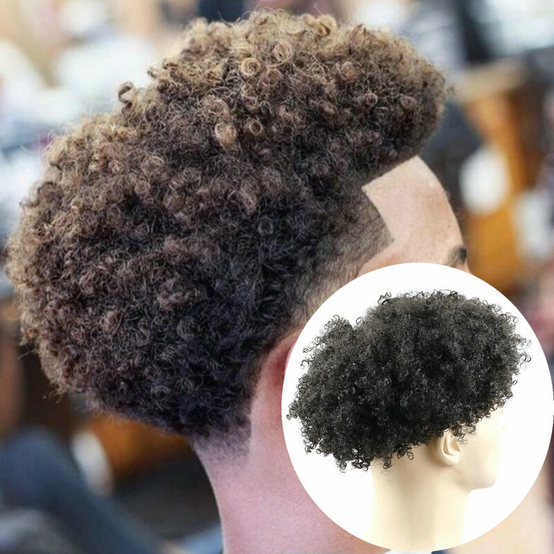 8mm Afor Kinky Curly Brown Black Men parrucchino capelli umani pelle invisibile Pu Base e Mono Lace parrucche maschili protesi di ricambio da 20mm