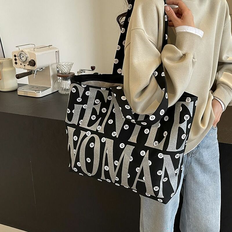 Canvas Shoulder Bags Stylish Letter Printing Niche Design Sling Bags Large Capacity Commuting Bag Travel